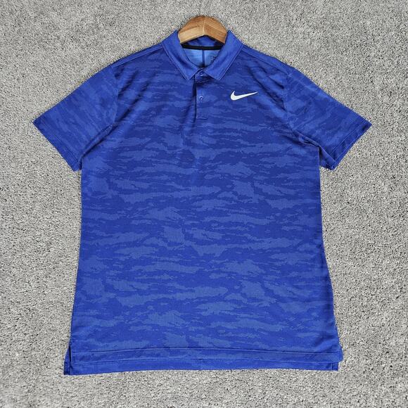 Nike Shirt Mens Medium Blue Camo Dri Fit Polo Golf Standard Fit Preppy Casual - Picture 1 of 8